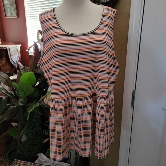 Bryant Peplum Top Strips Stripes Ribbed Texture CUTE! size 22 24 2X - Picture 1 of 7